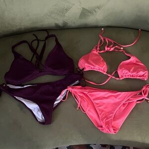 PINK Victoria's Secret Purple and Pink Bikinis 2 free floral cover ups